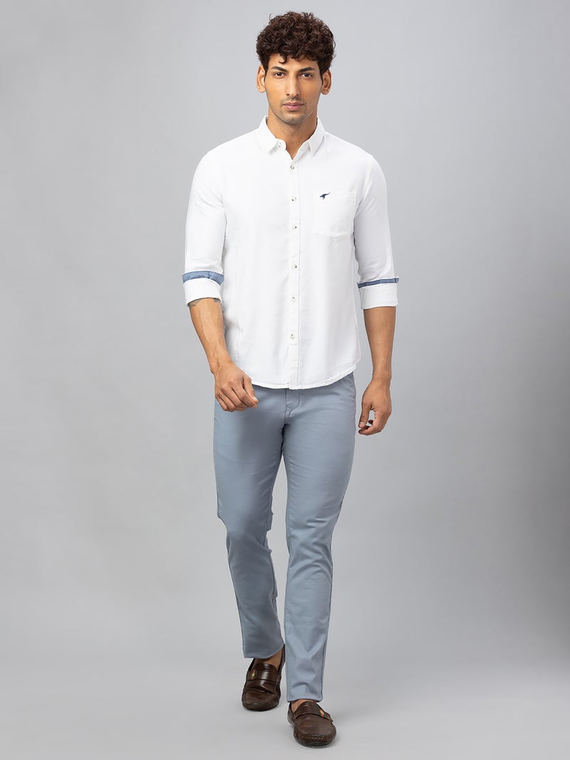 Globus Men Blue Solid Cotton Casual Slim Fit Chinos - Image 5